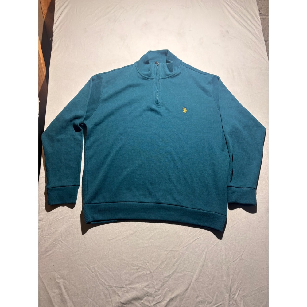 US Polo Assn Mens XL Quarter Zip Pullover Sweater Teal Blue Long Sleeve Ribbed